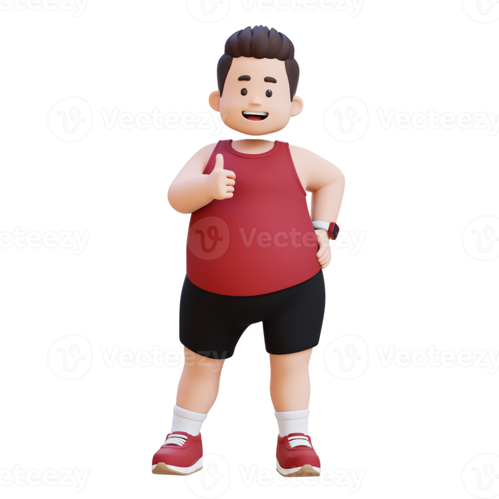 3D plus size overweight fat man giving a thumbs up png