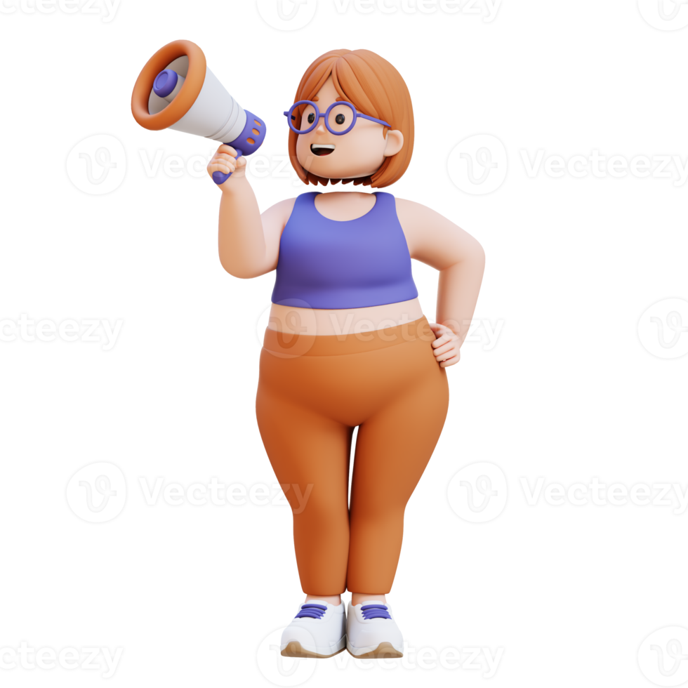 3D plus size overweight woman give announcement with megaphone png