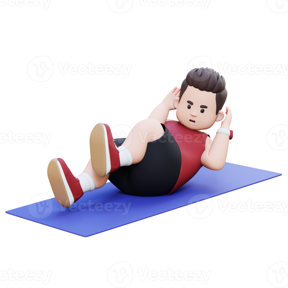 3D Plus Size Overweight Man exercise Bicycle Crunch png