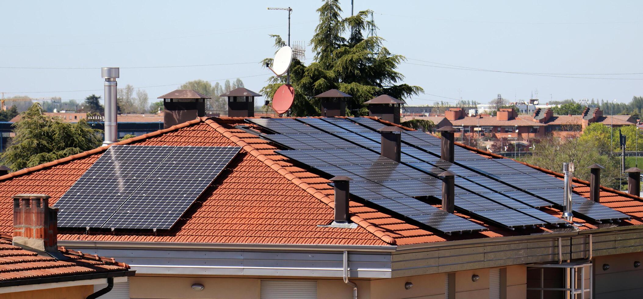 View of Solar Panels for renewable electrical energy production. Alternative energy concept photo