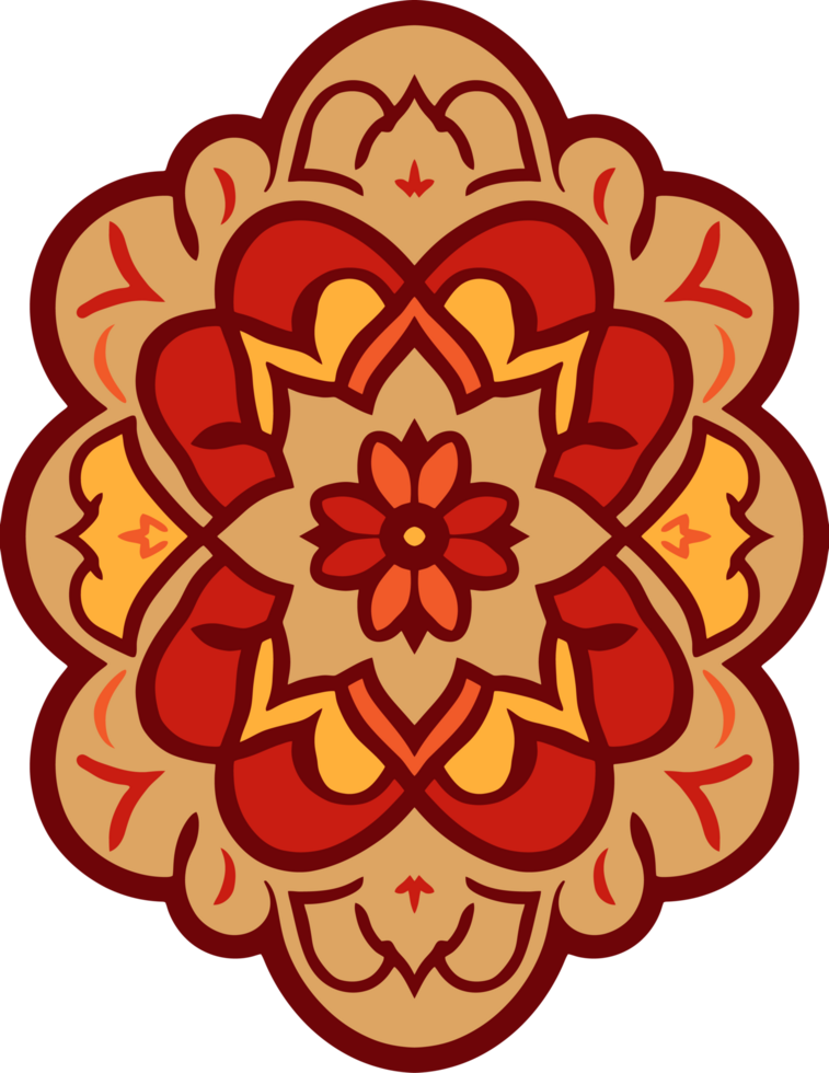 A red and yellow flower in a circular design png
