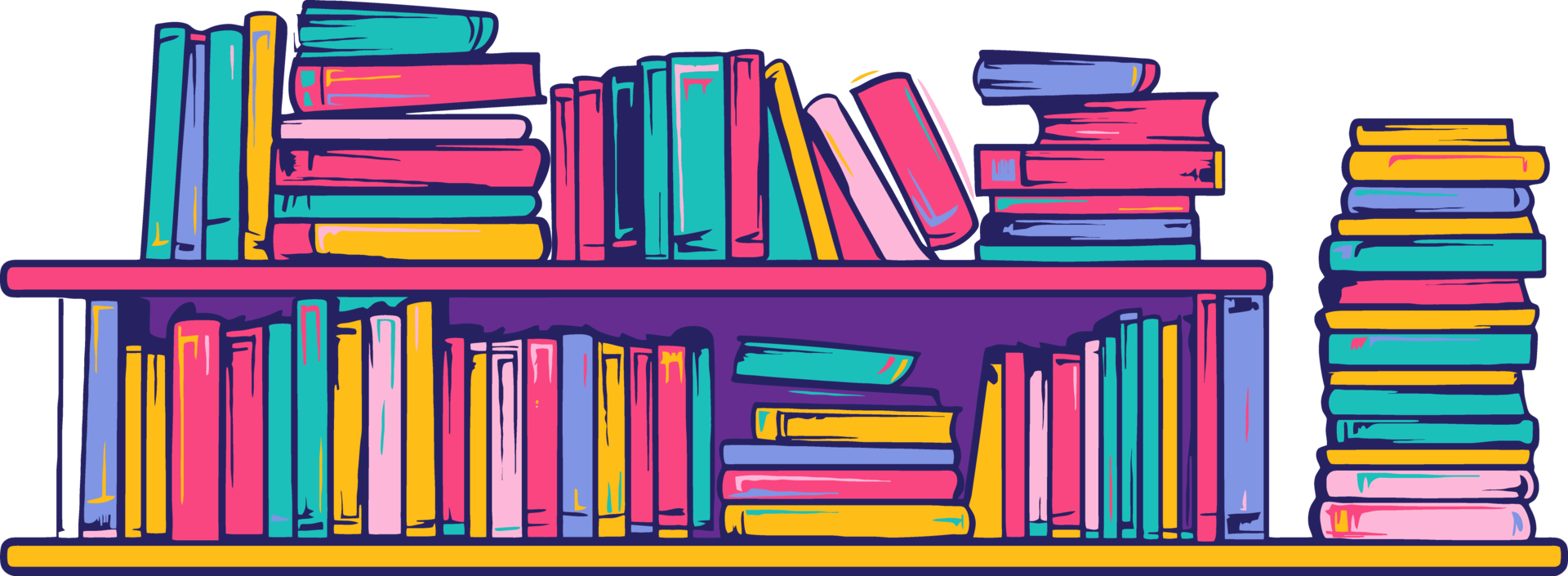 Colorful bookshelf with books on it png