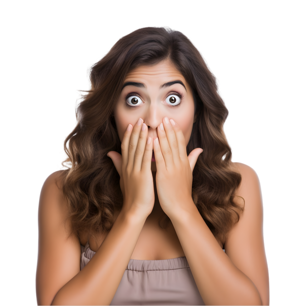 Woman expressing shock in a portrait indoor setting emotional capture close-up view realistic expression png