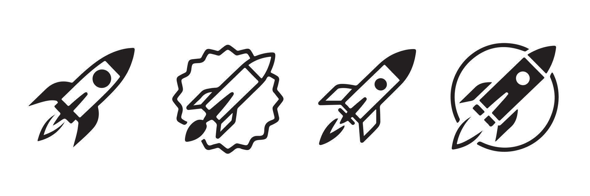 Four Black and White Rocket Ship Illustrations spaceship vector