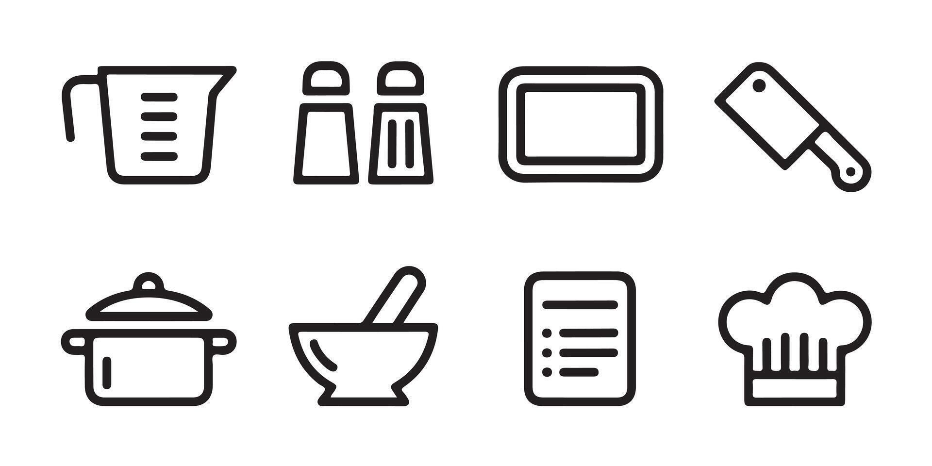 Minimalistic kitchen utensils and culinary icons vector