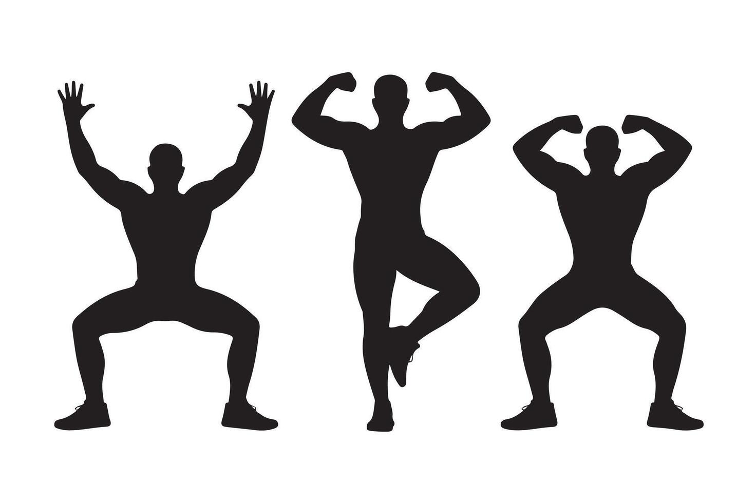 Muscular men posing in silhouette on white background vector