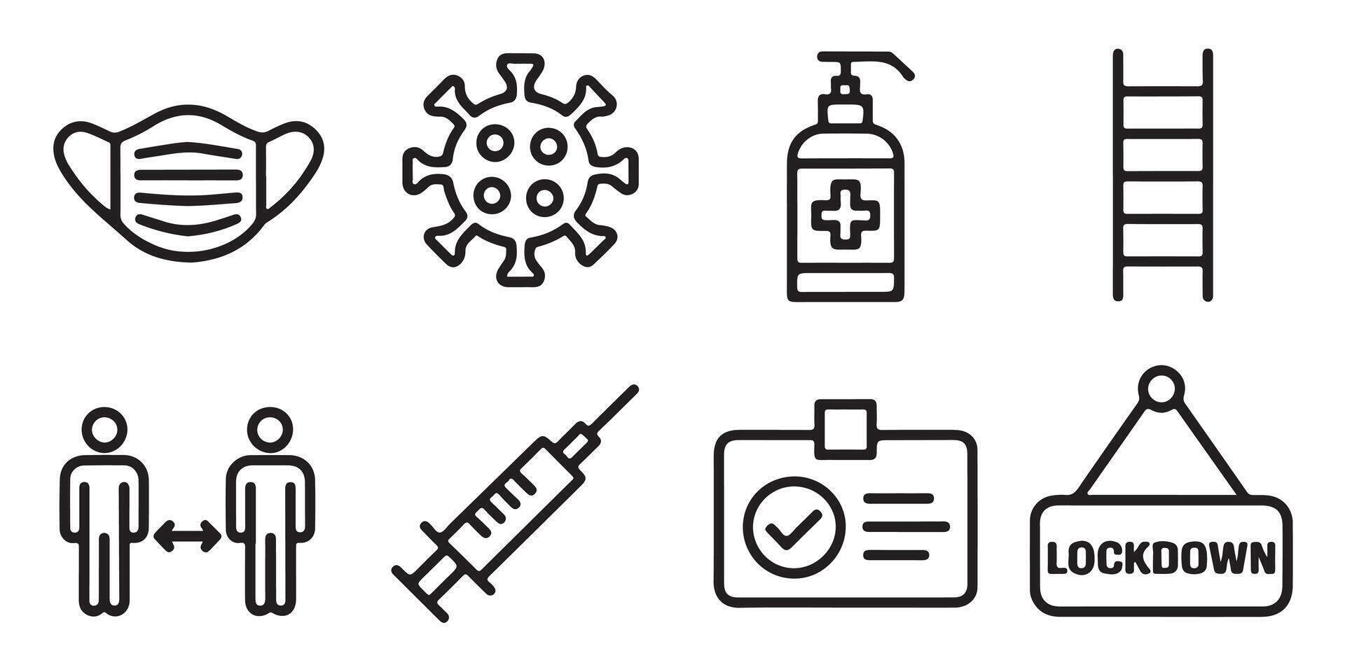 Eight Black and White Line Art Icons Pandemic Lockdown Safety vector
