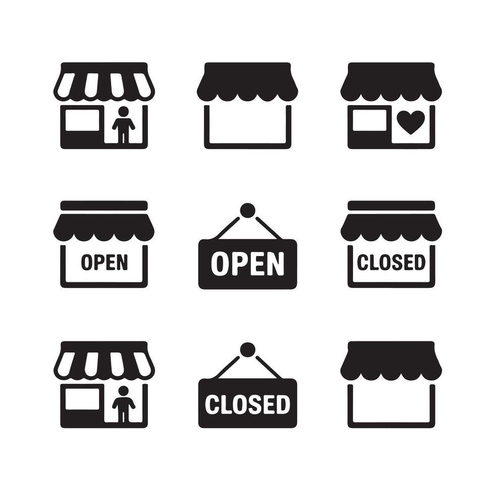 Shop icons illustrating open and closed status vector