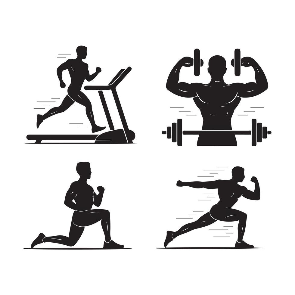 Fitness workout and exercise silhouettes collection vector