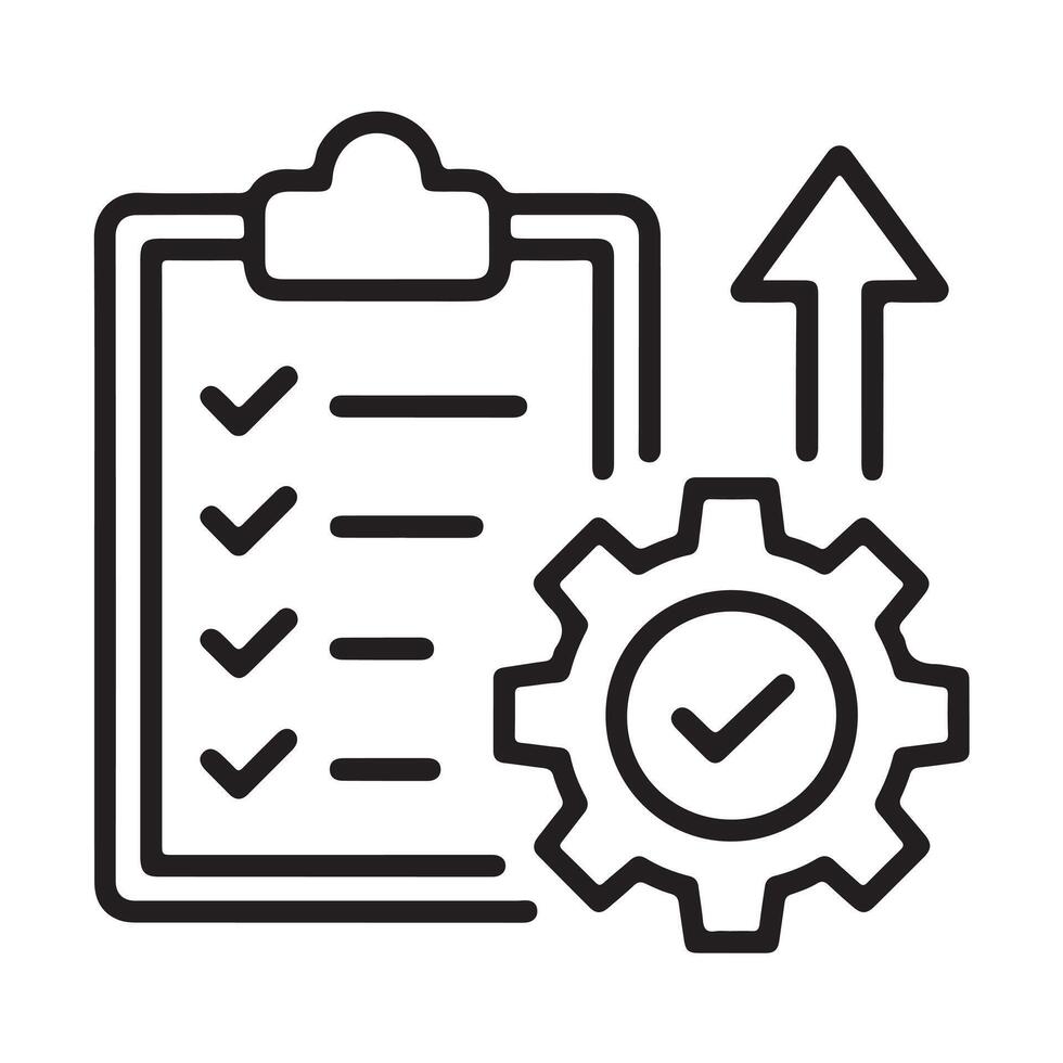 Black Line Art Icon Checklist Gear Up Arrow wheel vector