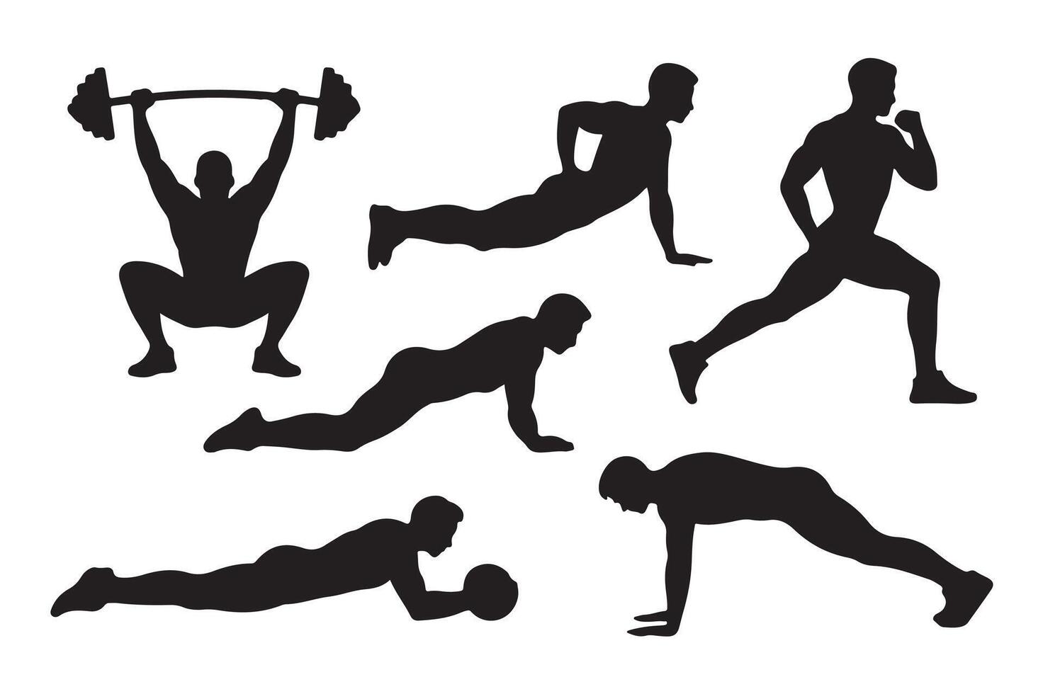 Silhouette athletes exercising in various workout positions vector