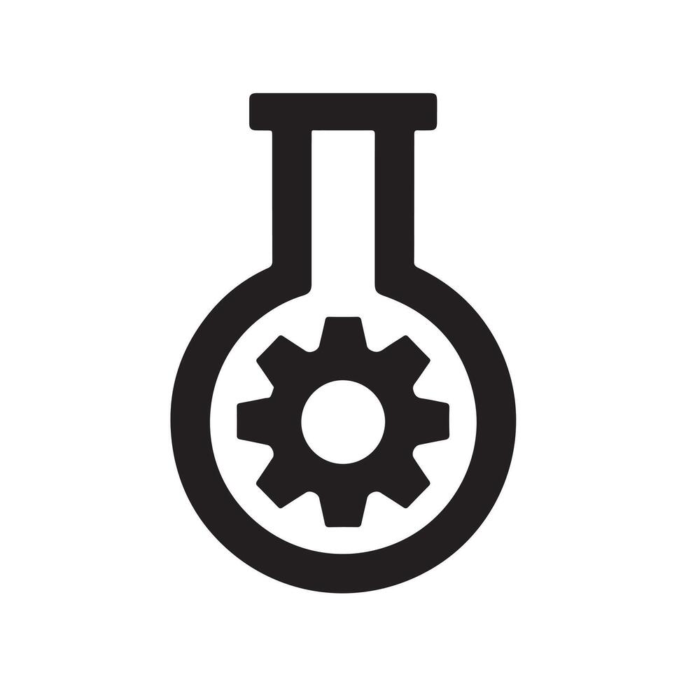 Black and white icon gear inside beaker flask wheel vector