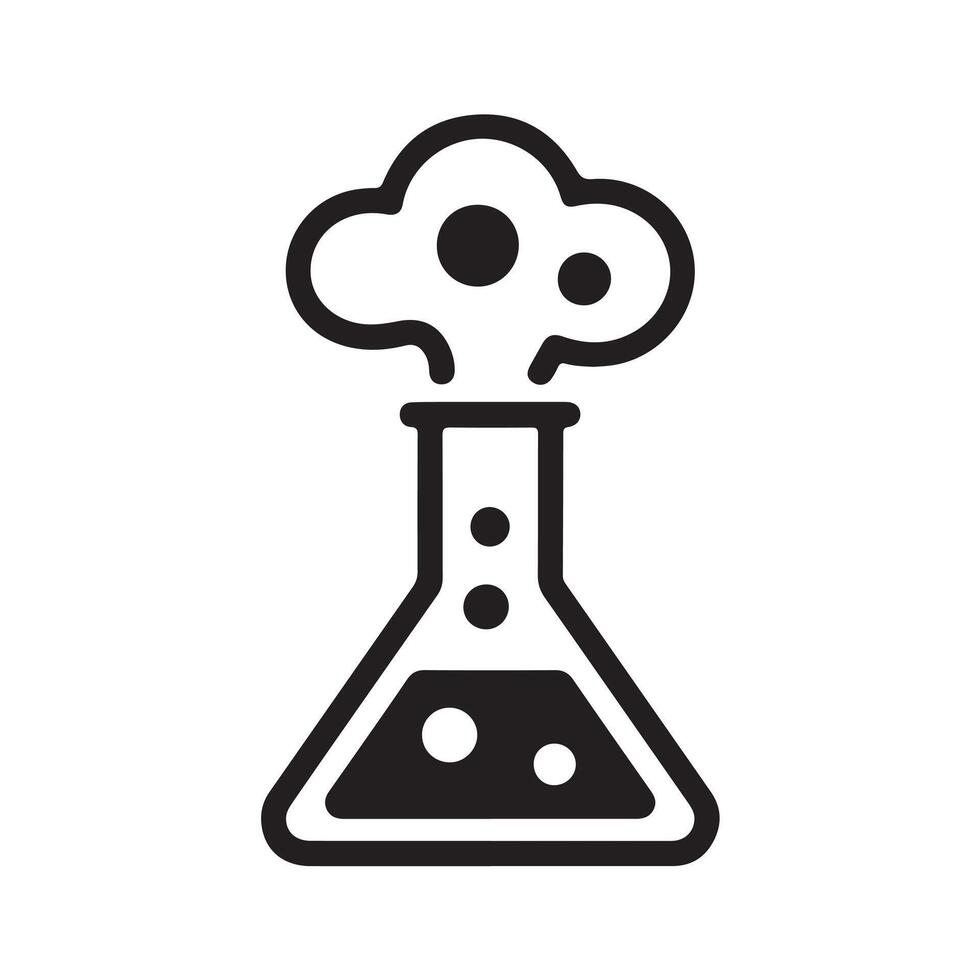 Black and White Erlenmeyer Flask Icon Bubbles Reaction vector
