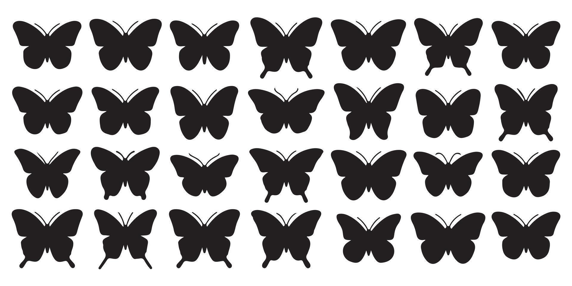 Silhouettes of black butterflies arranged in a repeated pattern on white background vector
