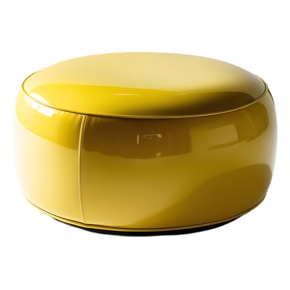 Shiny Yellow Round Ottoman with Smooth Cushioned Top Isolated png