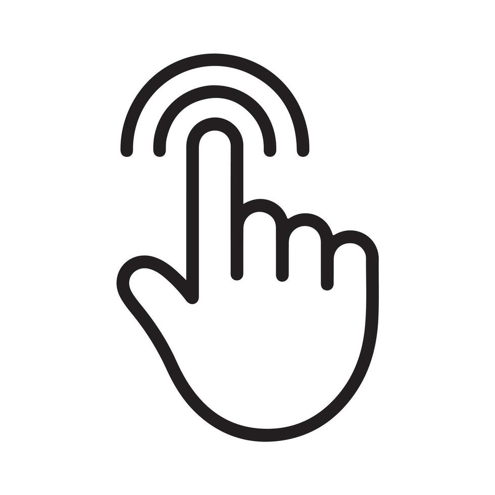 Black and White Line Drawing Hand Touching Screen finger vector