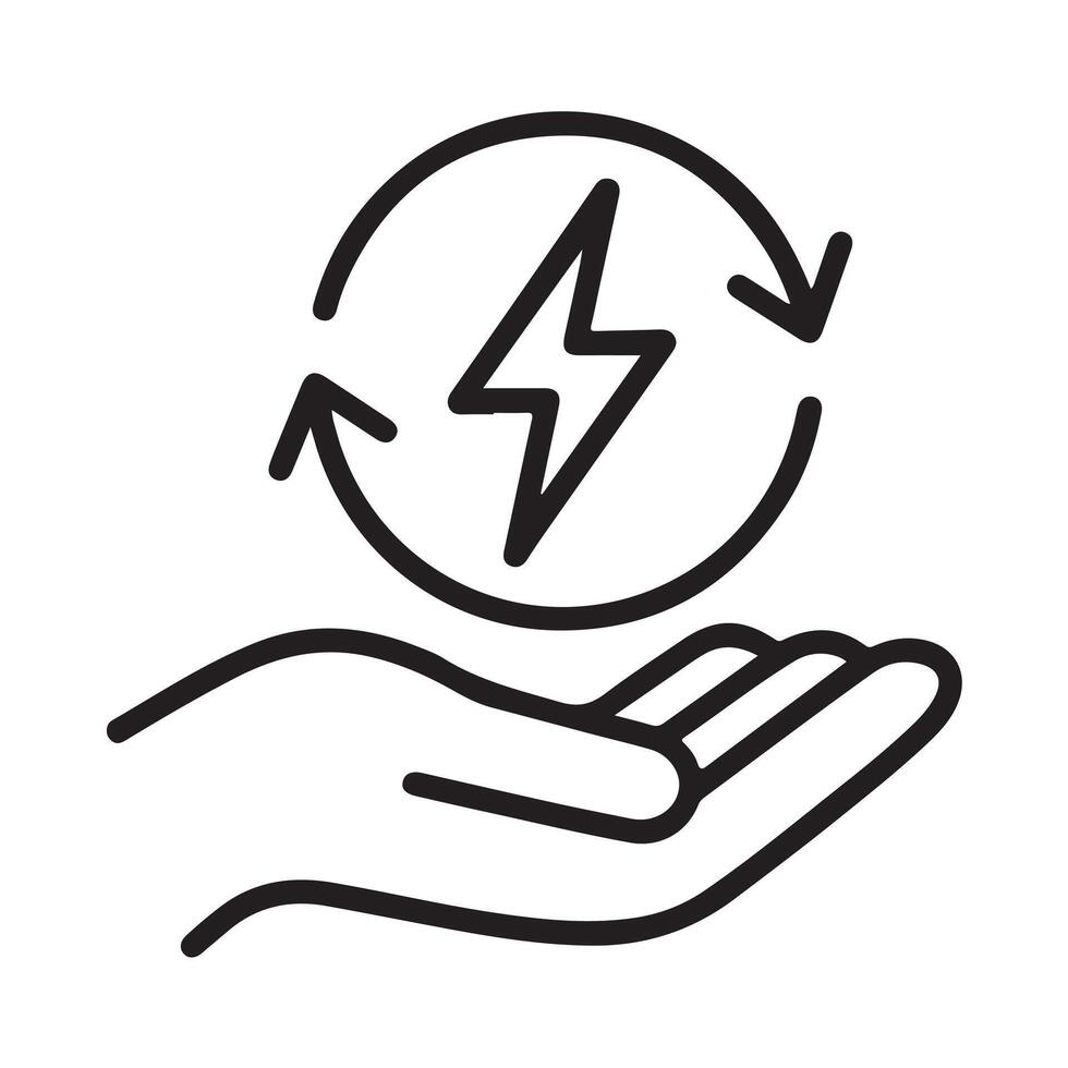 Black Line Art Icon Hand Holding Circular Energy Symbol vector