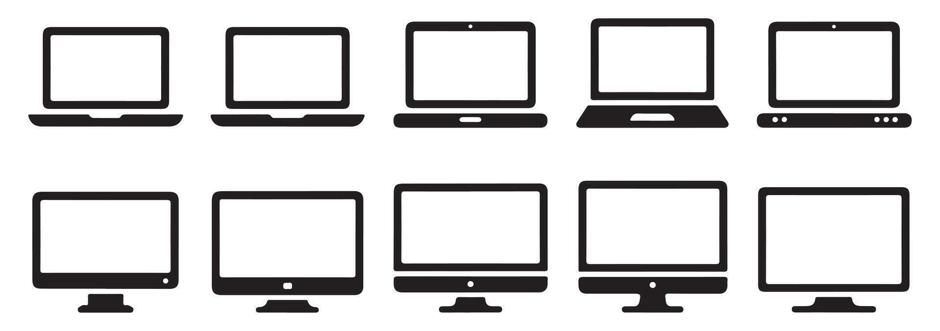 Collection of laptop and desktop computer icons representing modern technology devices vector