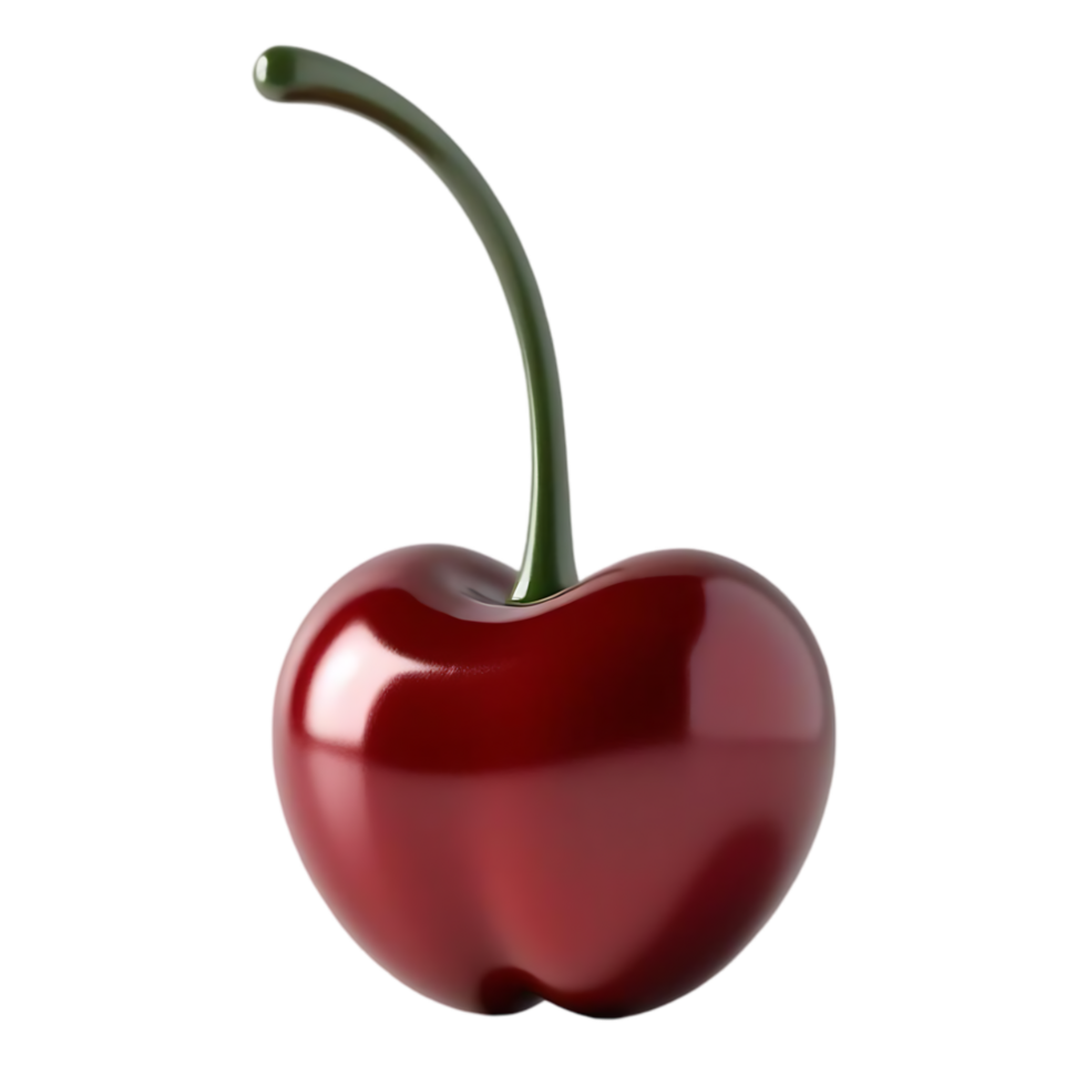 Shiny Red Cherry with Long Green Stem on Transparent Background png