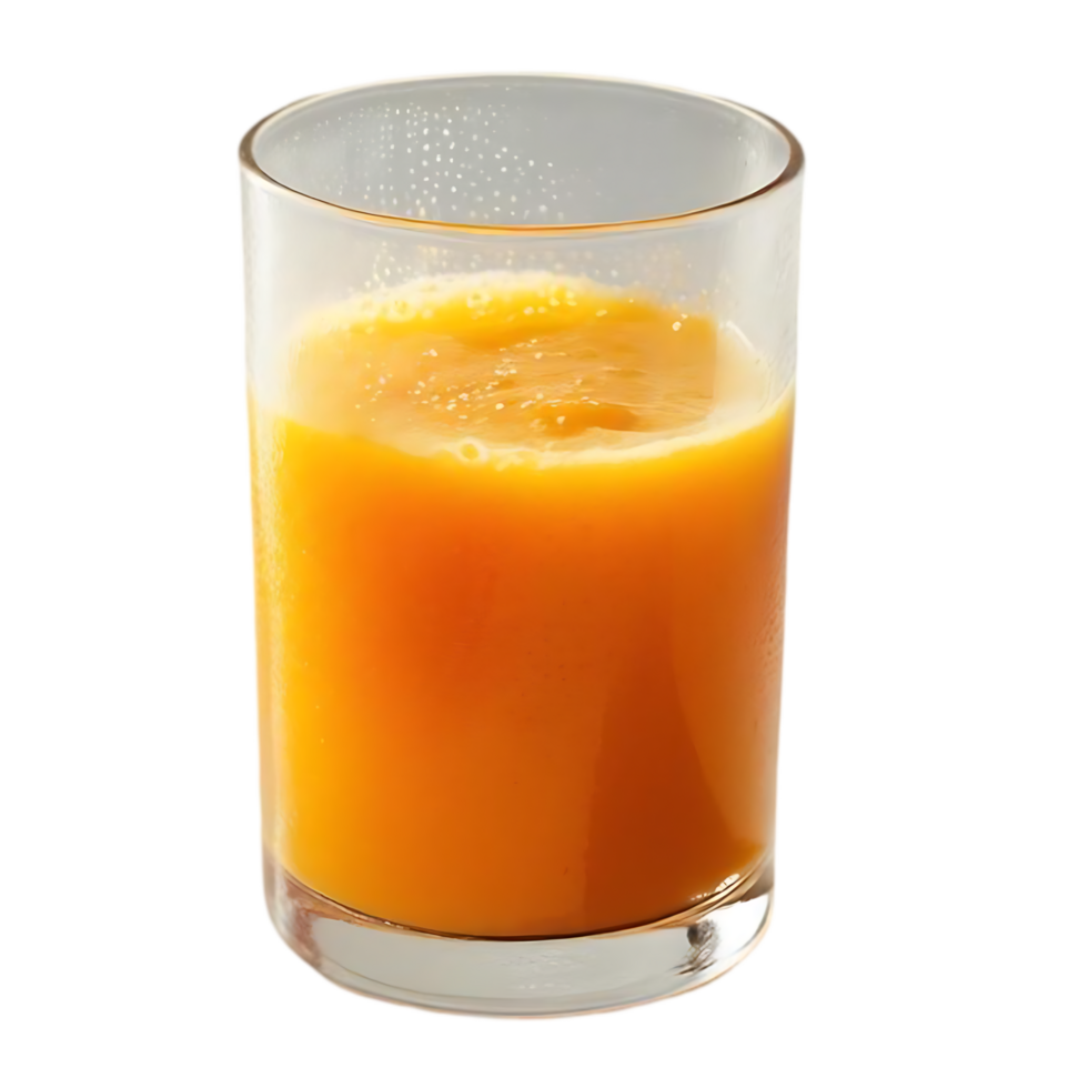 Clear Glass of Freshly Squeezed Orange Juice with Frothy Surface png