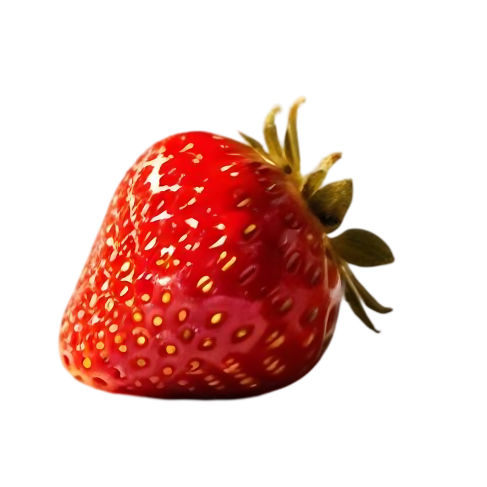 Glossy Red Strawberry with Green Leaves on Transparent png