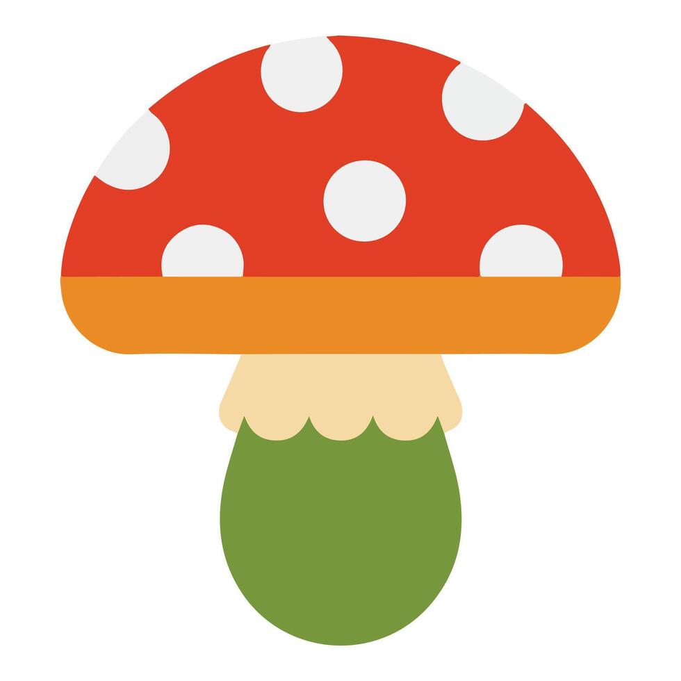 Flat Design Red Mushroom Illustration White Spots Green Stem Orange Cap vector