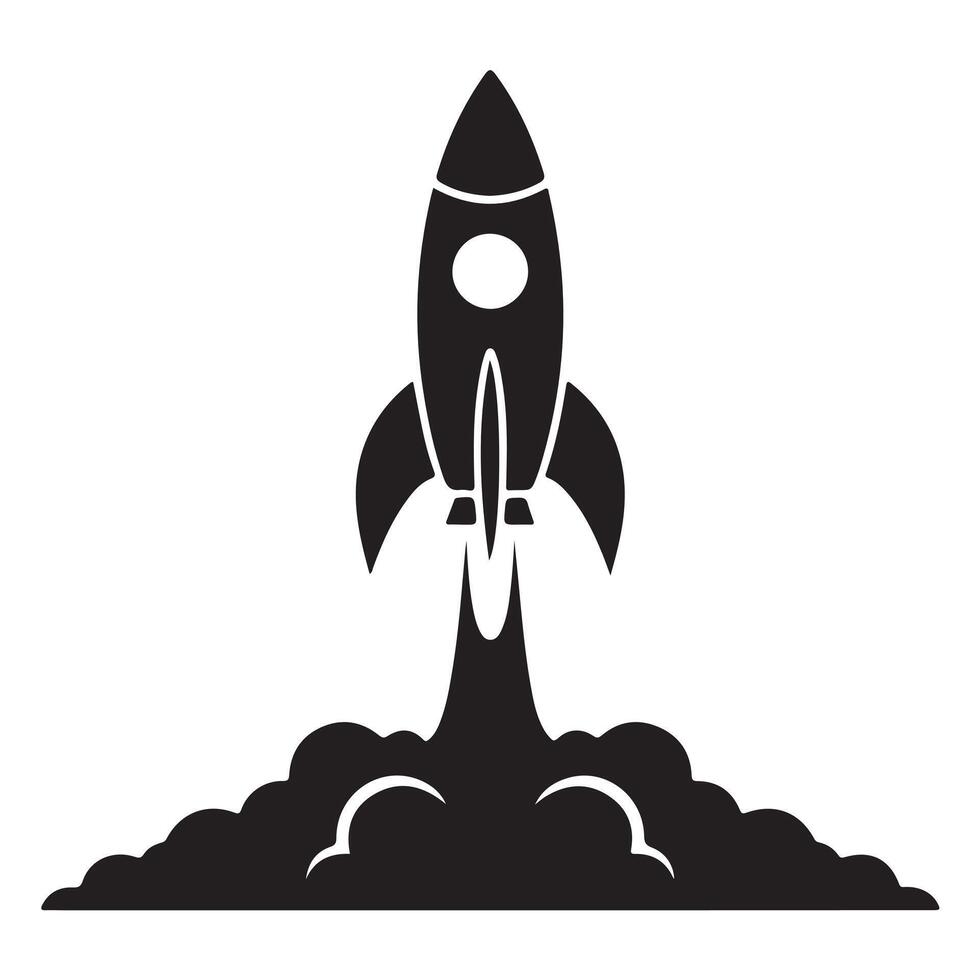 Black and White Rocket Silhouette Launching spaceship vector