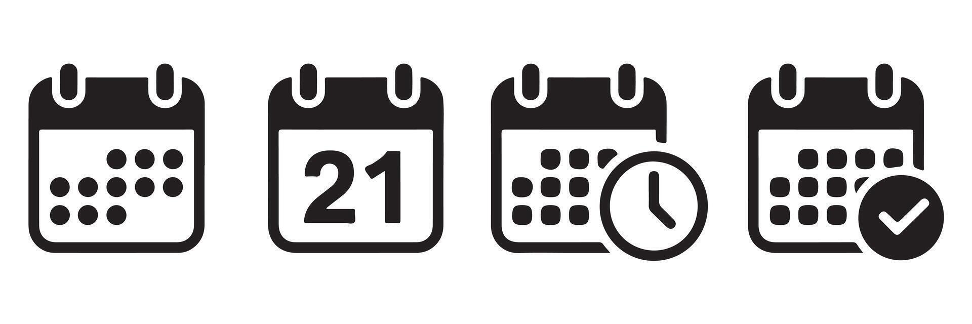 Four Black Calendar Icons Schedule Date Time Appointment vector