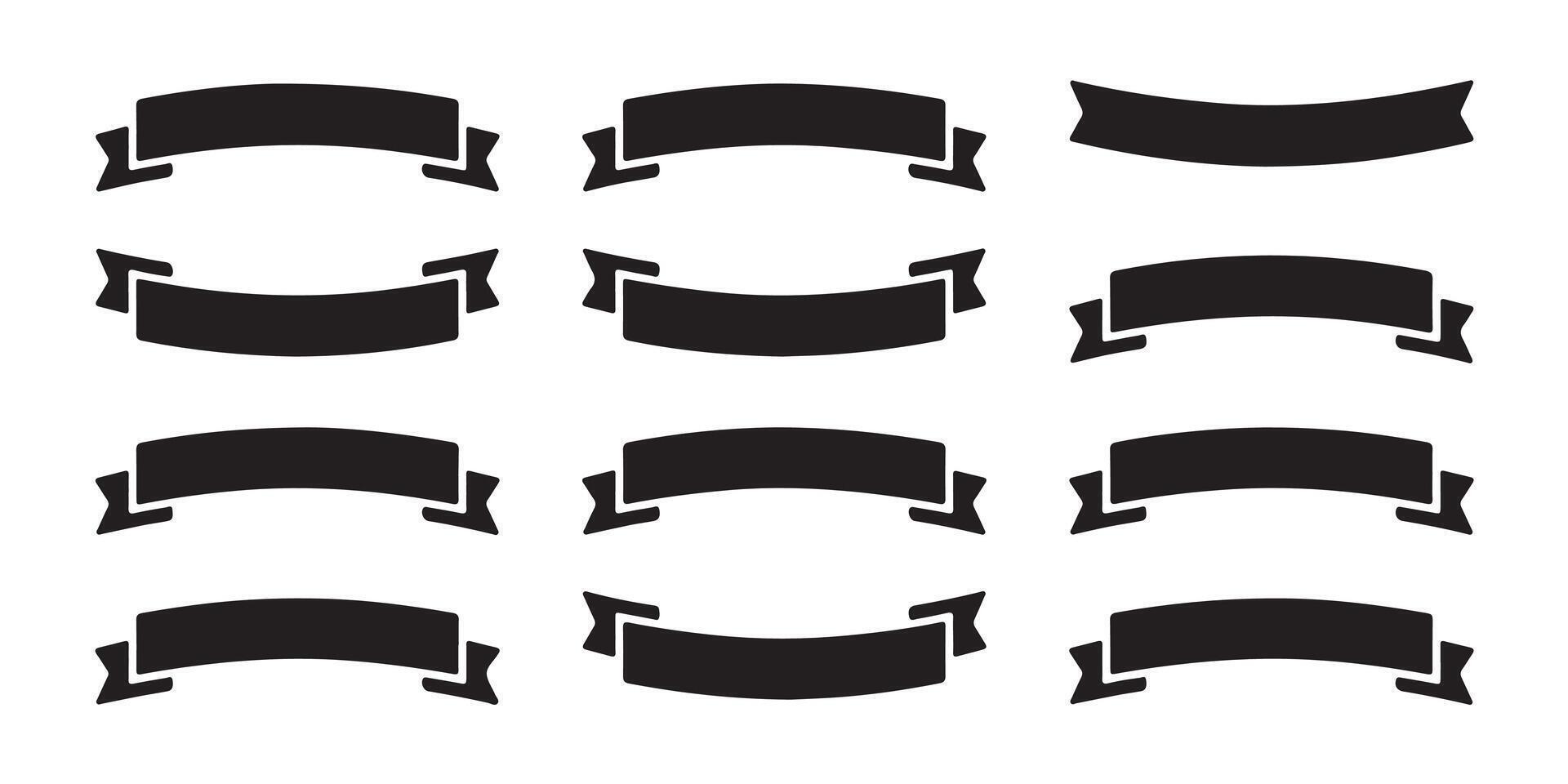 Twelve Black Ribbon Banners Collection Simple Design Elements vector