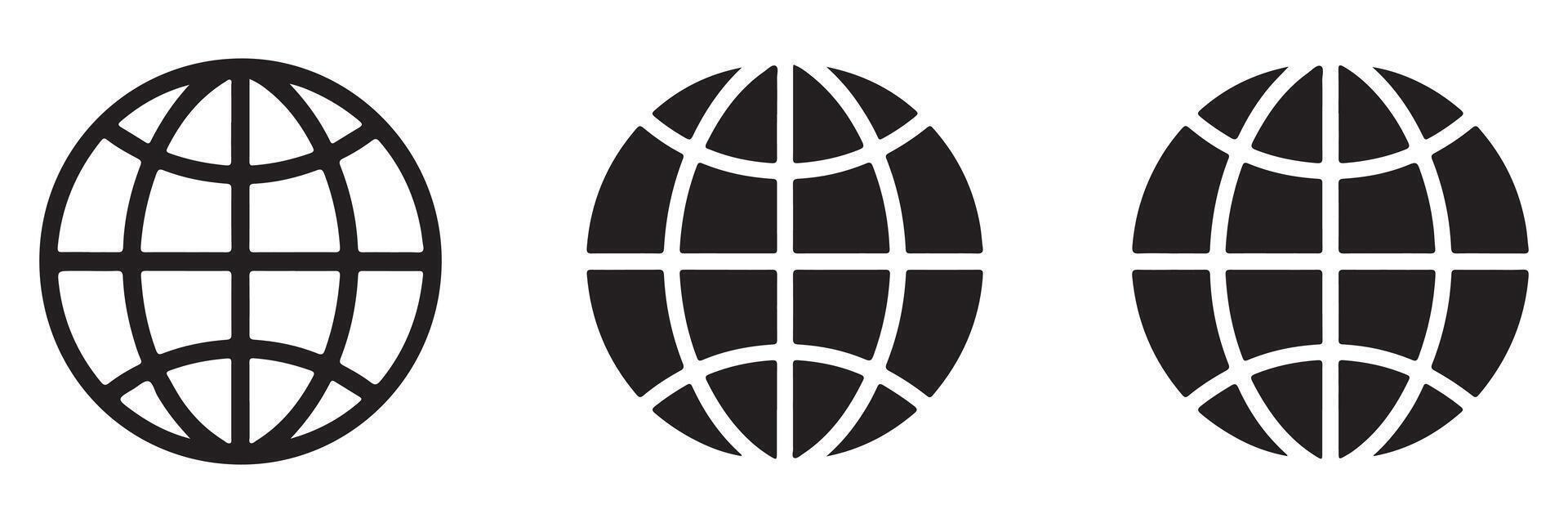 Three Black Globe Icons Minimalist Design Variations vector