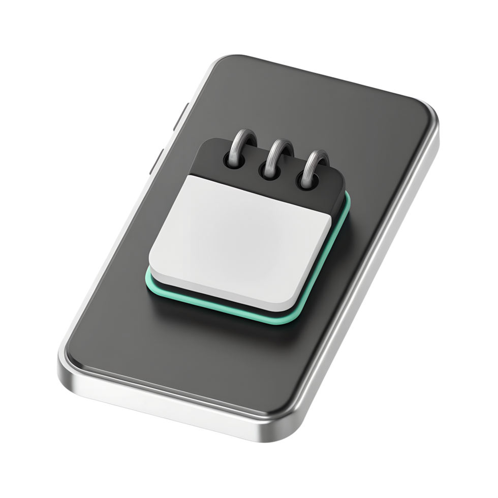 A 3D-style icon of a daily budget reminder icon with mobile alert, dollar symbol, and calendar, Black and silver theme png