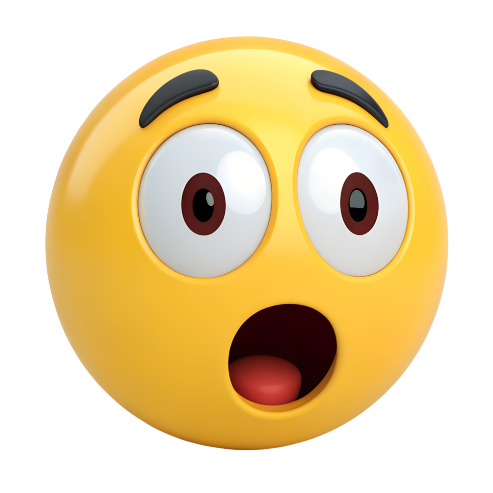 3D Shocked Emoticon with Open Mouth and Wide Eyes png