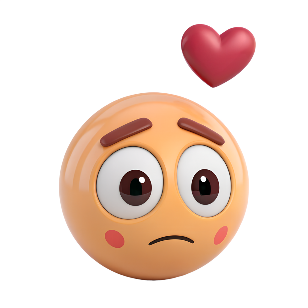 3D confused face in love emoji from the emotions category, isolated on transparent background png