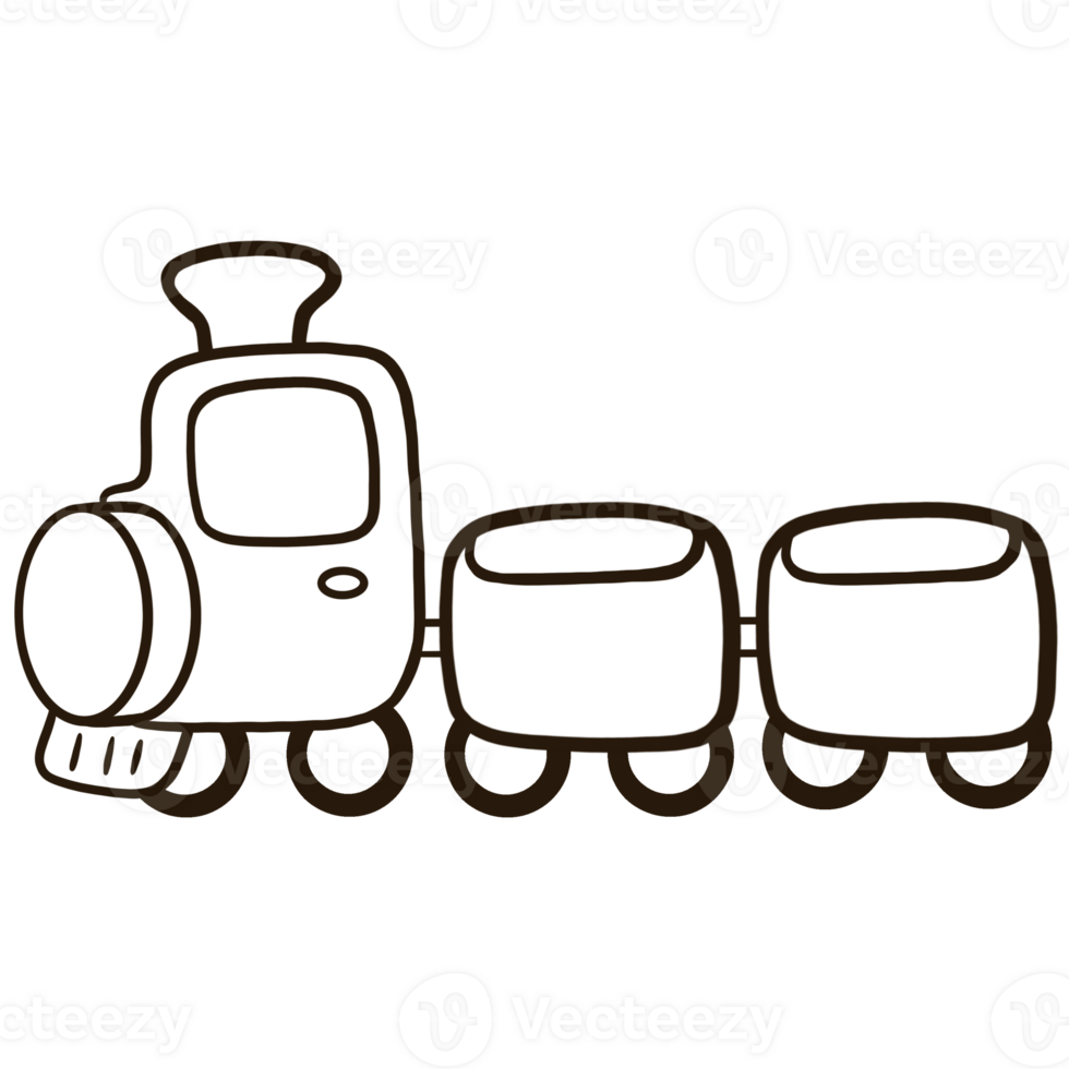Cartoon train coloring lines on transparent background png
