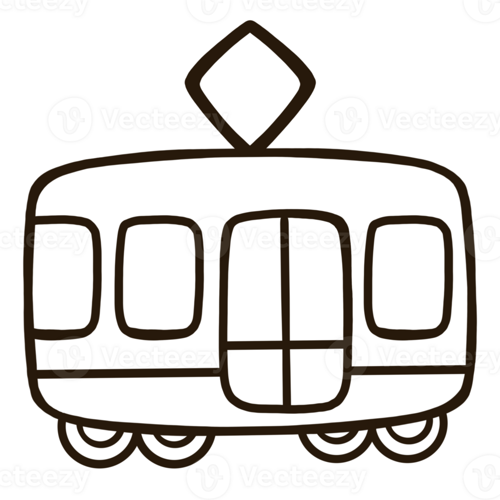 Cartoon car tram on a transparent background. png