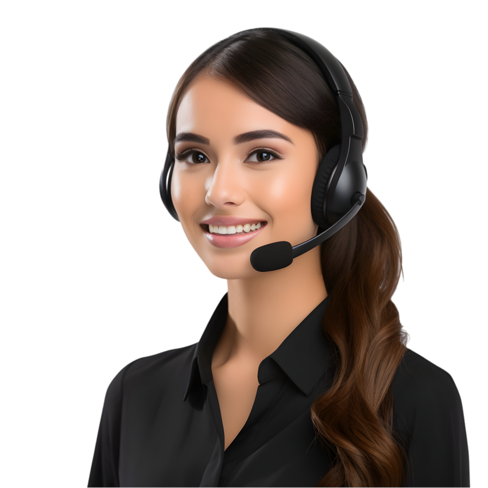 Professional woman with headset engaged in virtual meeting office environment business image close-up perspective png