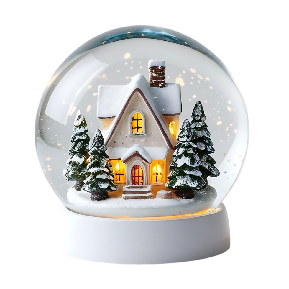 Miniature Snowy House in Glass Snow Globe with Soft Light png