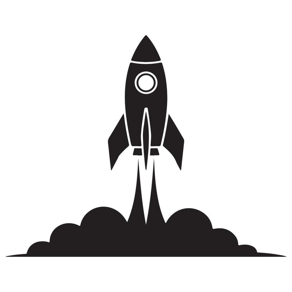Black and White Rocket Silhouette Launching Upwards vector