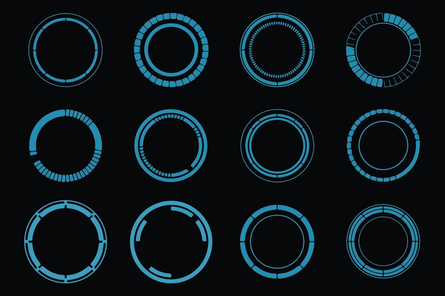 Futuristic blue circle designs displaying progress bars and ui elements for digital interfaces vector