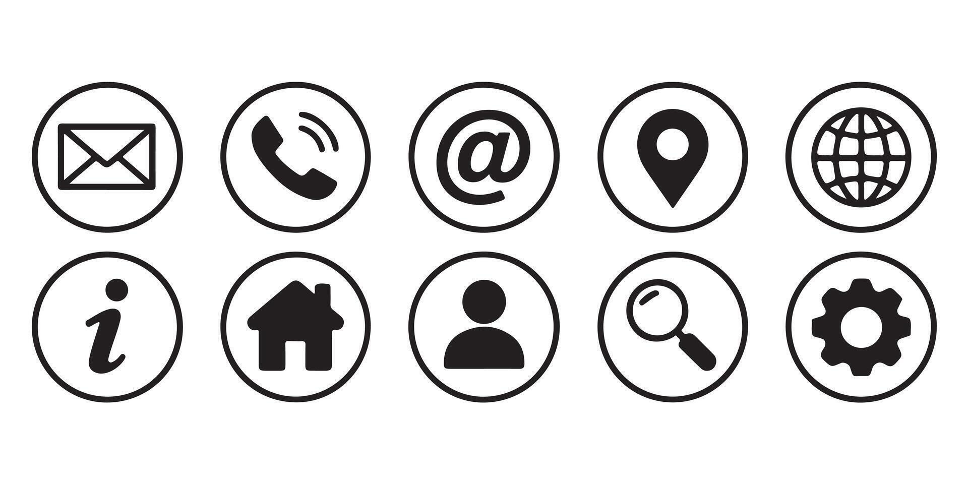Ten Black and White Circular Web Icons Set internet icons vector