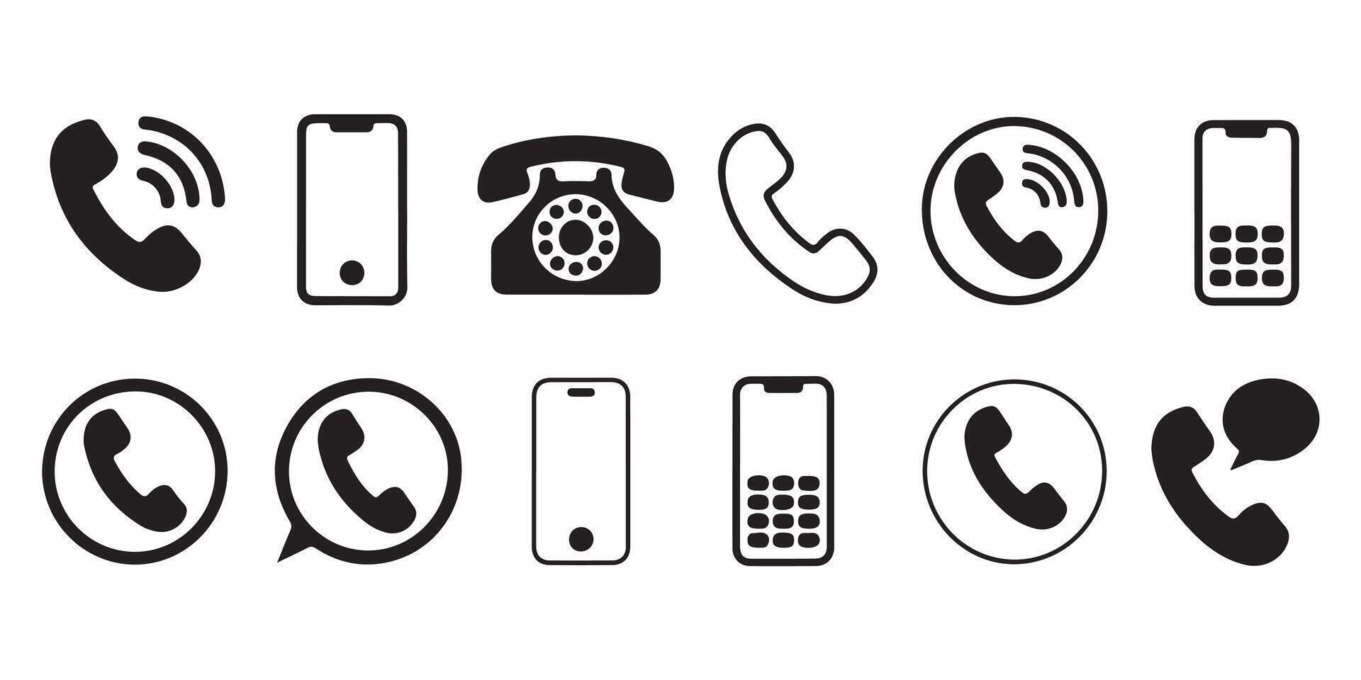Twelve Black and White Phone Icons Set telephone icons vector