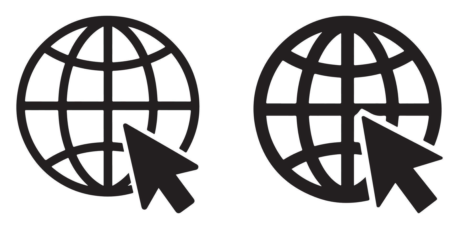 Black and White Globe Icon with Cursor Click internet vector