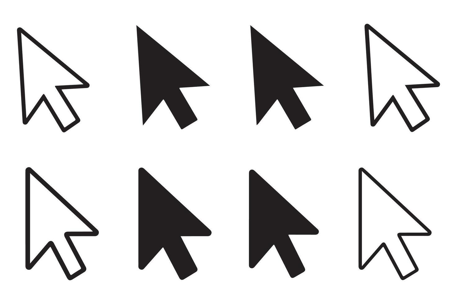 Modern set of simple black and white computer mouse cursor arrow icons vector
