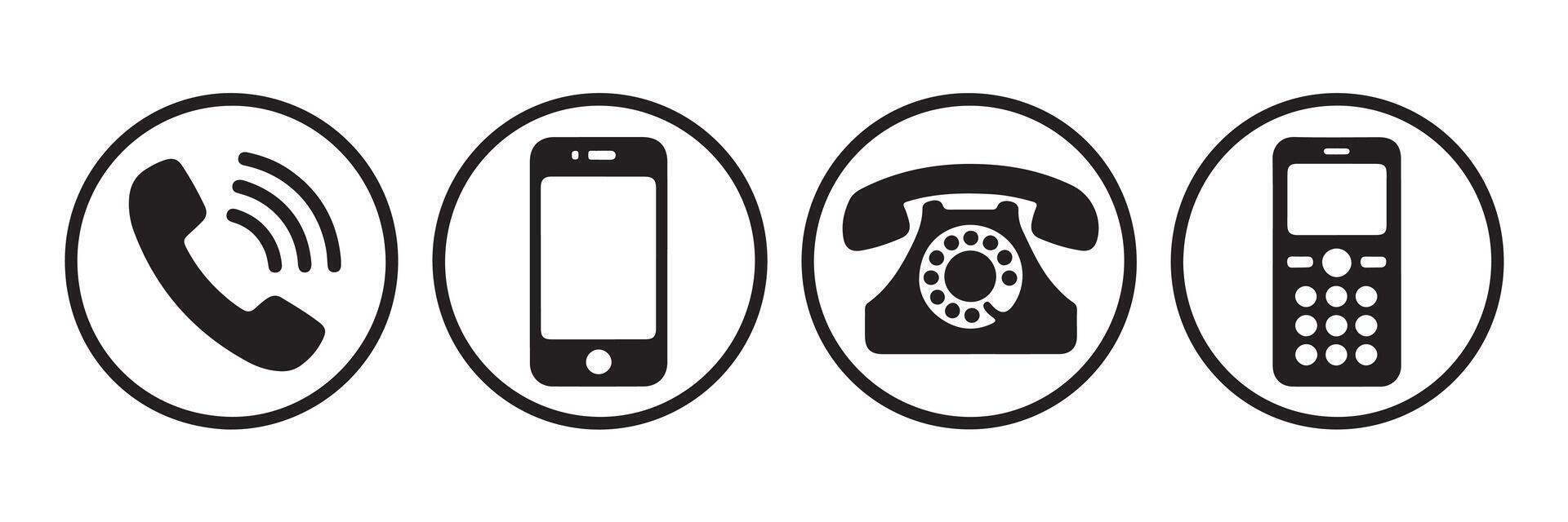 Four Black and White Telephone Icons in Circles vector