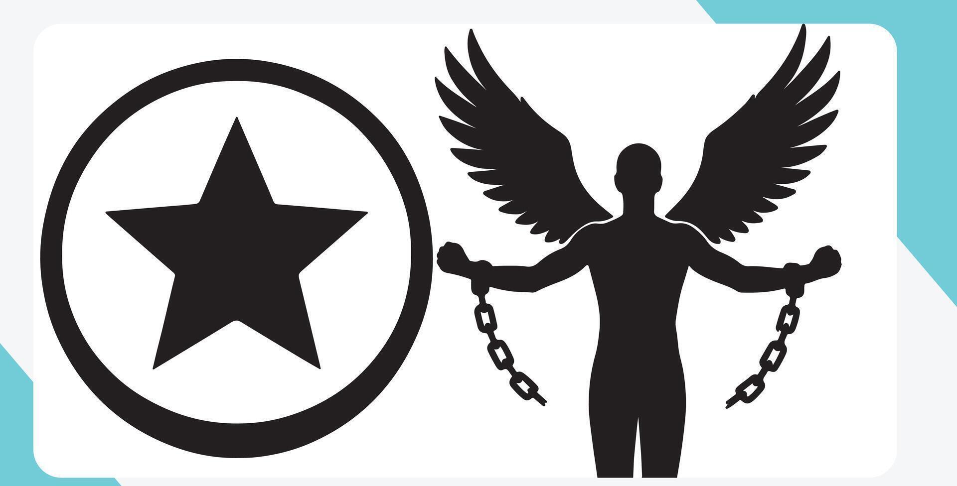 A black and white image of a man with wings and a star vector