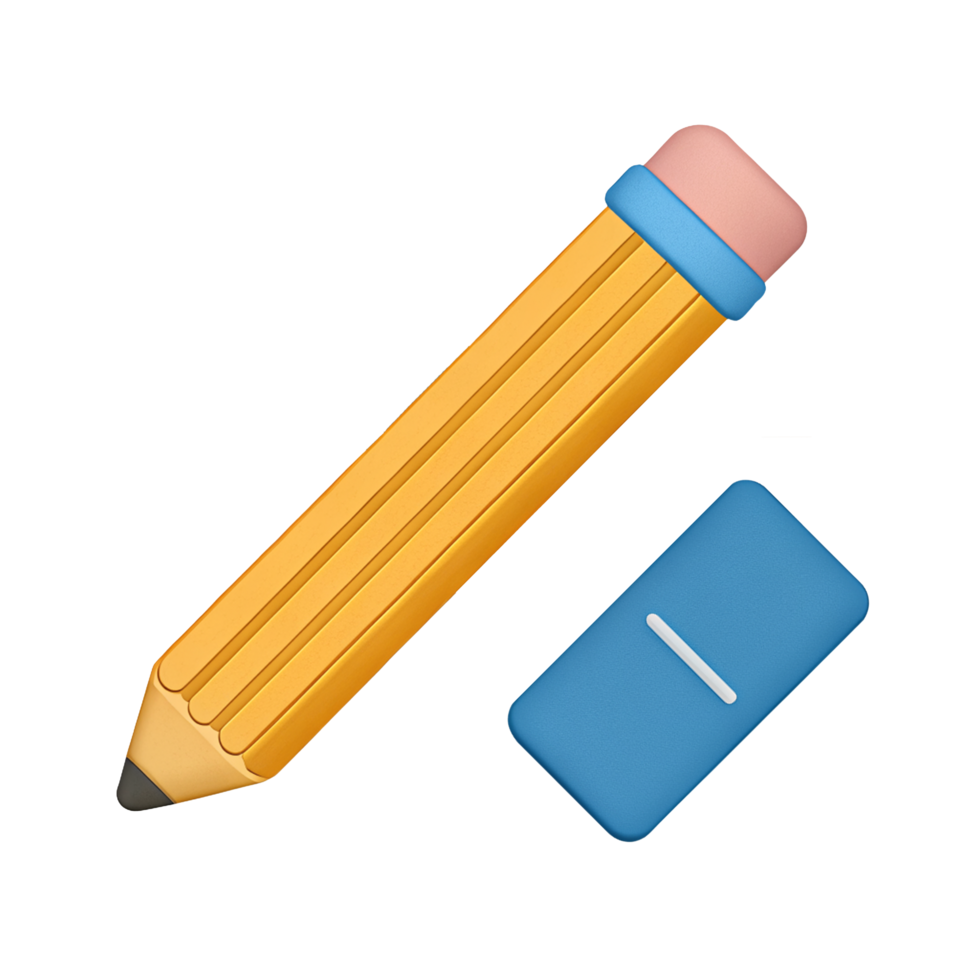 A pencil icon in yellow with pink eraser tip and blue eraser png