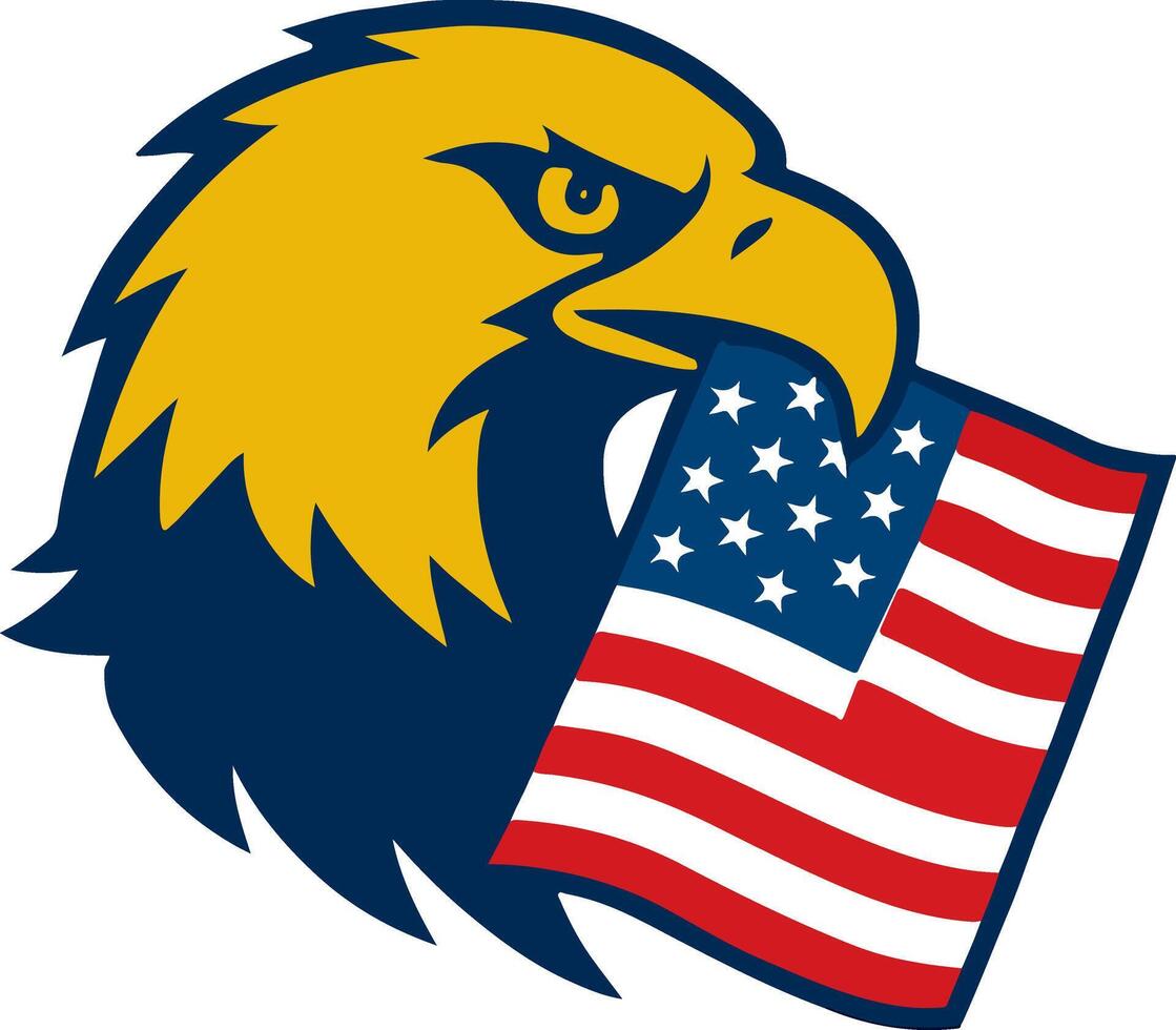 Bald eagle holding American flag symbolizing patriotism vector