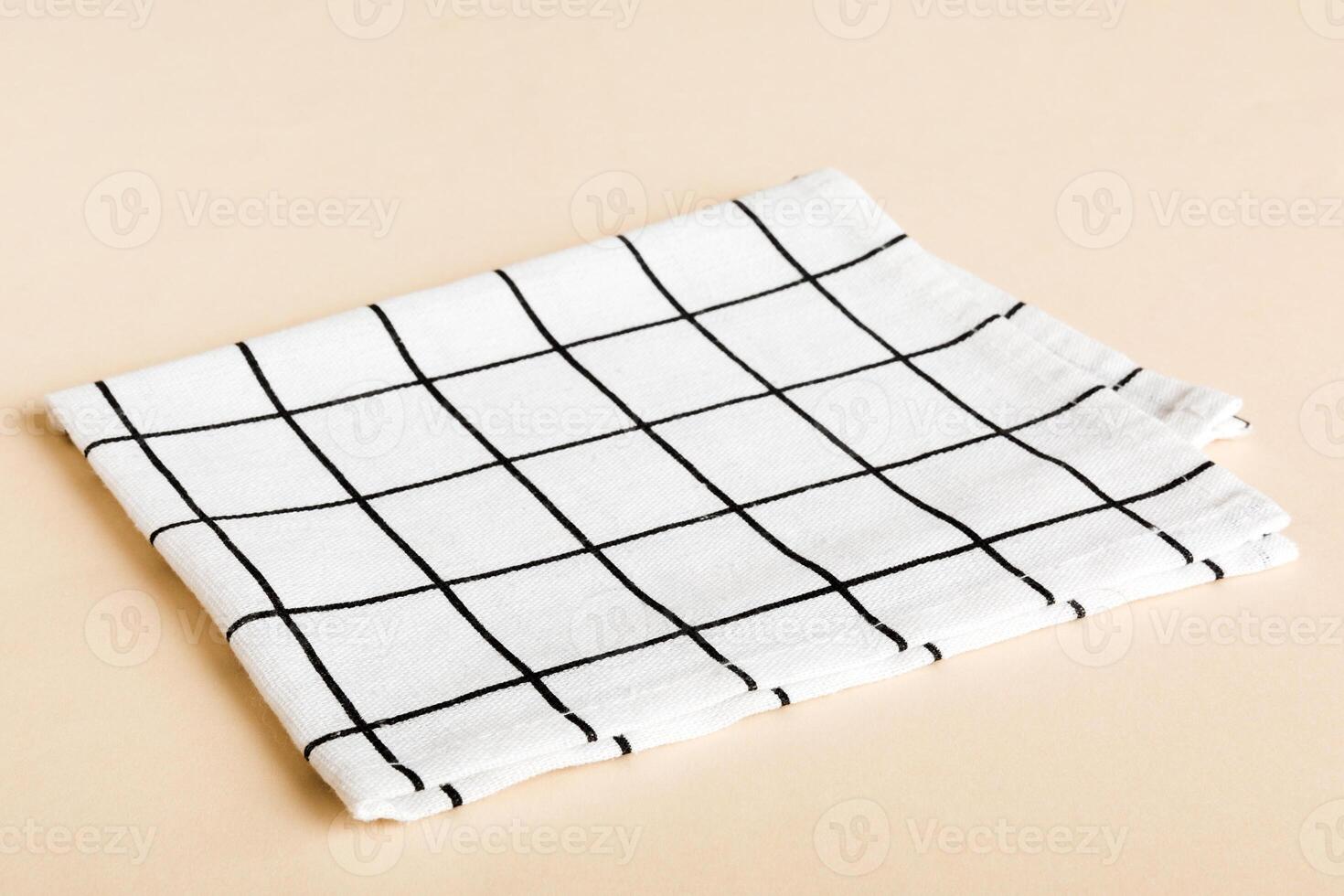 top view with white empty kitchen napkin isolated on table photo