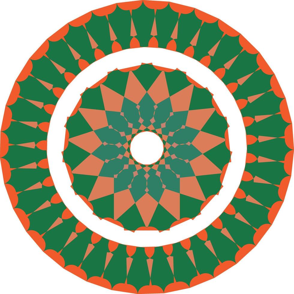 Geometric mandala design green orange abstract art vector