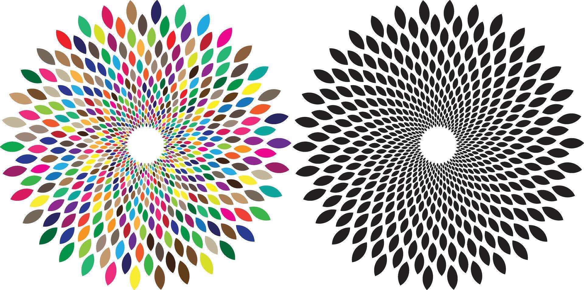 Leaf spiral designs colorful and monochrome vector